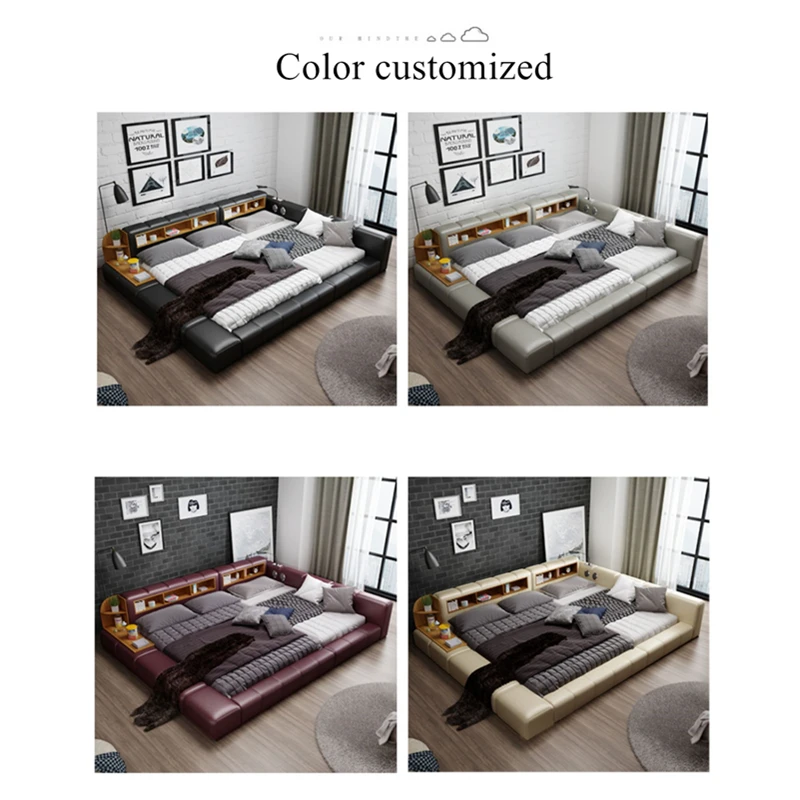 Горячая Современная многофункциональная зеленая натуральная кожа кровать мебель для спальни