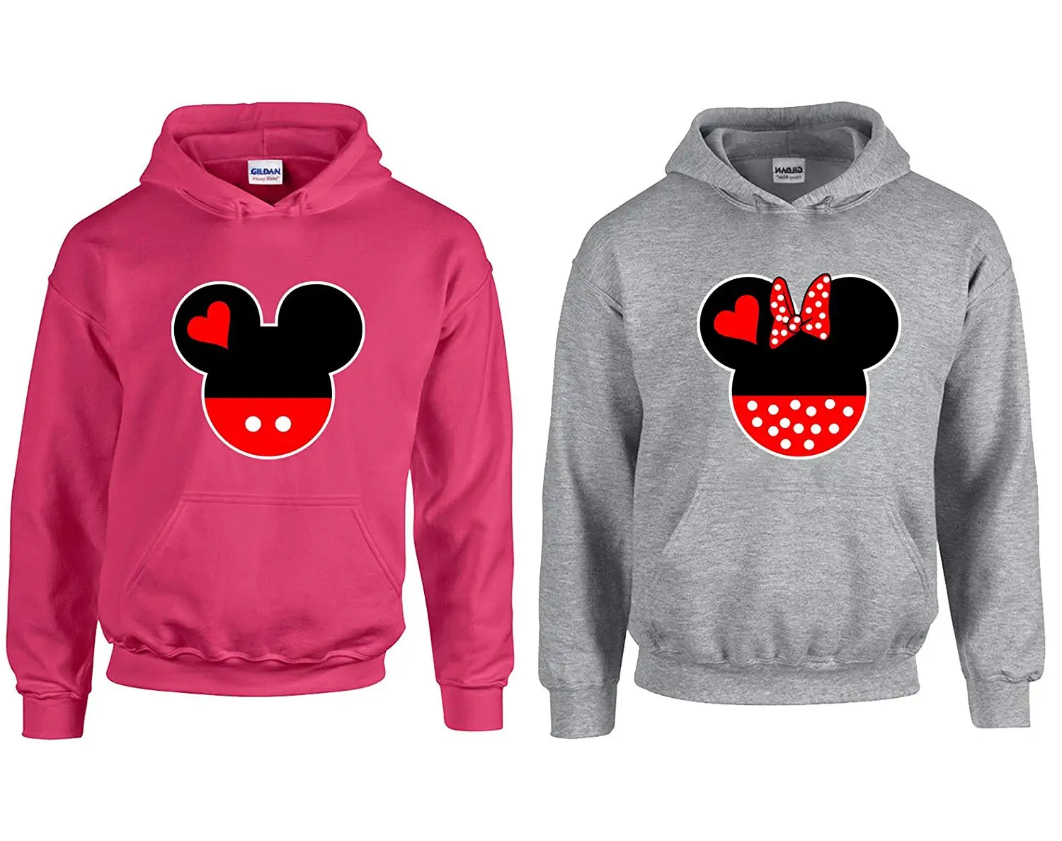 Goodshoppers Popular Cartoon Head Couple Hoodie (Pink-Grey Men-M/Women-XL) |
