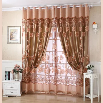 

Elegant Luxury High-end Floral Pattern Window Curtains with Beads Door Voile Curtain Window Drape Divider 2Pcs 100*250cm