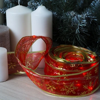 

Garland "Thread" 9 m with ribbon "Golden Snowflakes", IP20, transparent thread, 72 LED, red glow, 8 modes, 220 V