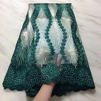 

African Beaded Lace Fabric Embroidered Nigerian Laces Fabric 2020 High Quality Mesh lace fabrics for Women Wedding Dress CJD006