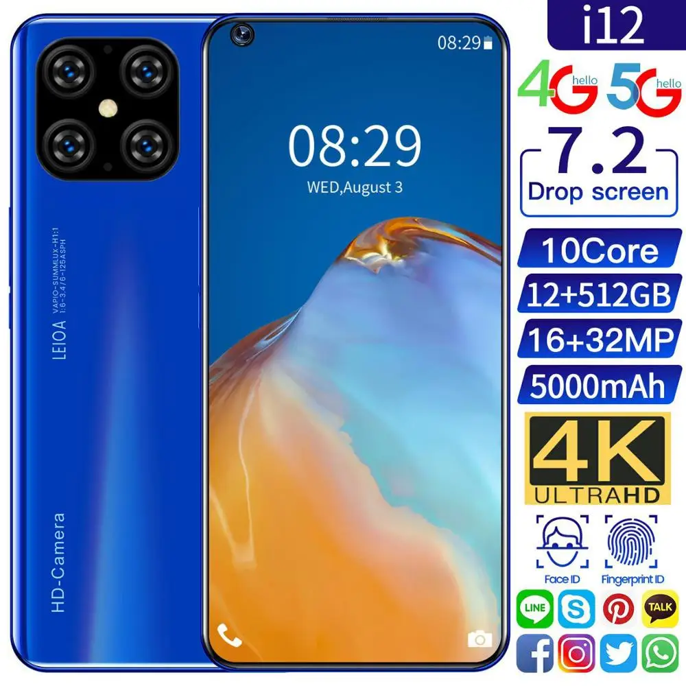 7.2 Inch Global Version i12 Smartphone FullScreen