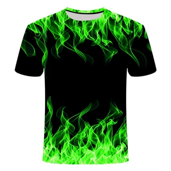 

Fashion Men's Round Neck Short Sleeve Summer New T-shirt Blue Green Red Purple Flame 3D Printed High Quality Casual Men's Top