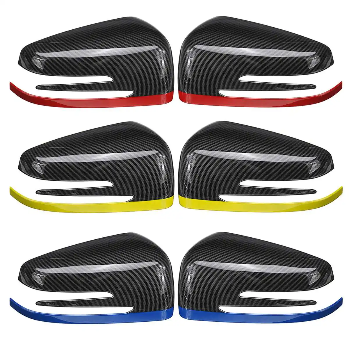 

2x Blue Red Yellow Car Rearview Side Mirrors Cover Cap Carbon Fiber For Mercedes-Benz A B C E CLA GLA GLK Class W176 W117