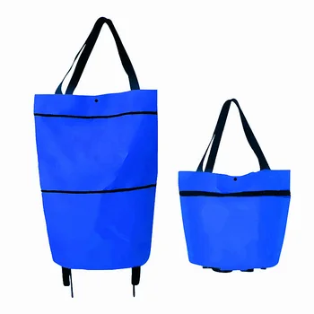 

Free Shipping Folding Portable Grocery Bags Shopping Pull Cart Portable Foldable With Wheels Reusable High Capacity Trolley Bag
