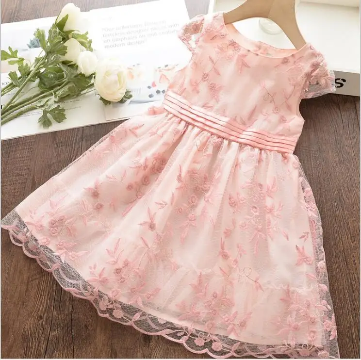 Г. Летние модные милые кружевные платья принцессы с вышивкой для девочек; милое детское платье; 6 шт/лот;