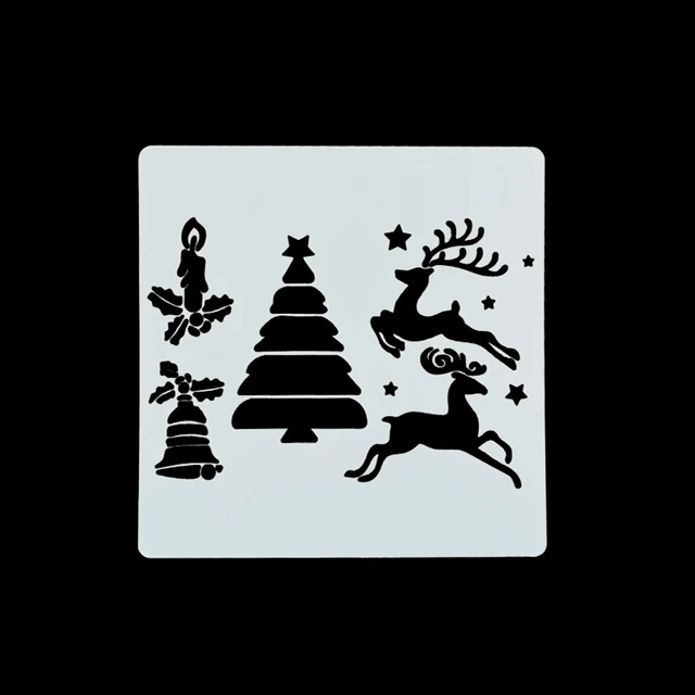 7pcs 13*13cm Christmas Stencils DIY Cake Decorating Moulds Baking Embellishments Stencil Template Mold for Home Kitchen Supplies B05 tree deer bell