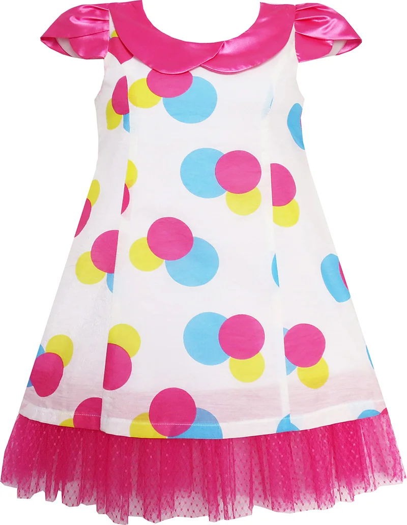 Girls Dress Pink Turn-Down Collar Lace Trim Polka Dot 2020 Summer Princess Wedding Party Dresses Kids Clothes Pageant Sundress | Детская