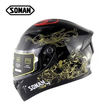 

ECE Motorcycle Full Face Helmet With Chinese Immortal Pattern Double Visors Motorbike Cycling Capacete Casco Moto kask cascos