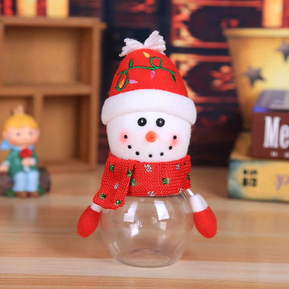 Plastic Gift Bottle Holder Container Gift Bag Sweets Box EXBOM 5 Pack Christmas Candy Jar PVC Santa Xmas Storage Bottle Clear Snowman Elk Gingerbread Man Penguin Cookies Canister Storage Box