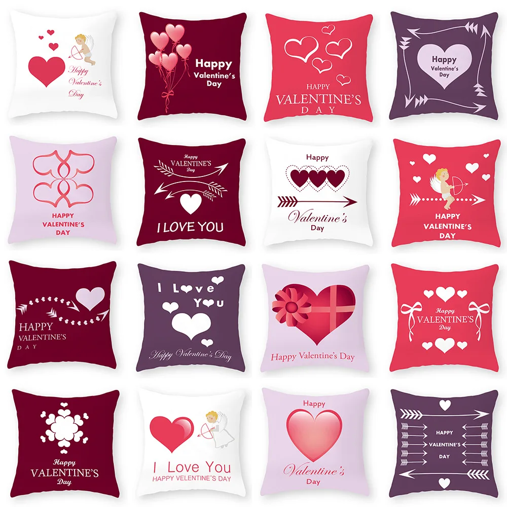 

1 PCS Valentine series Thin Peach Skin Pillow Cover Car Sofa Office Cushion Cover