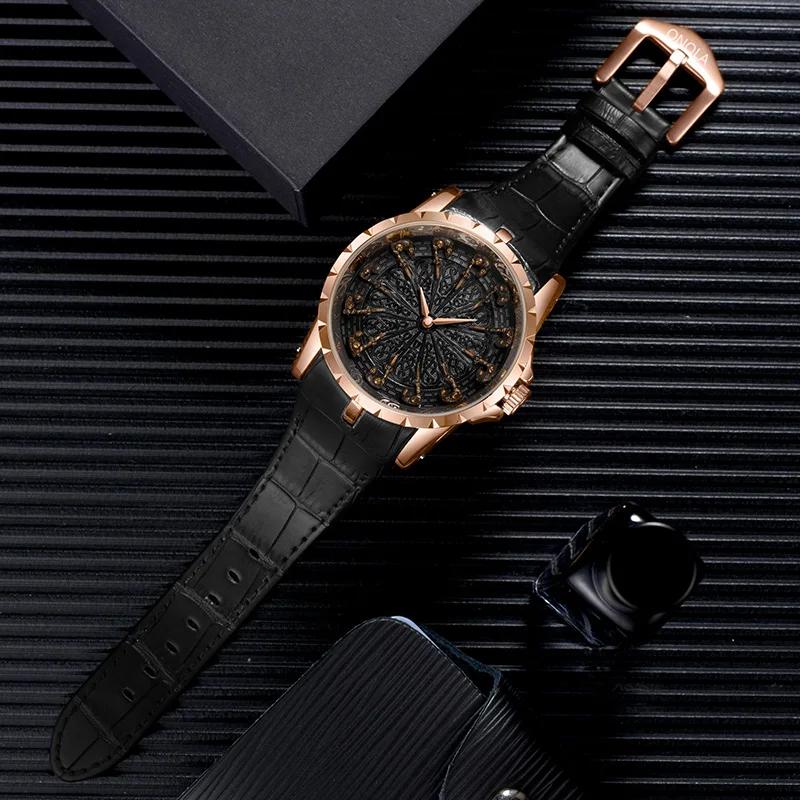 ONOLA brand unique quartz watch man 2019 luxury rose gold leather wristwatch fashion cusual waterproof Vintage Relogio Masculino