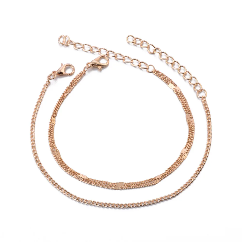 

Europe And America Summer Day New Style Simplicity-Style Tile Decorative Pattern Elegant Double Layer Anklet Beach Stacked Chain