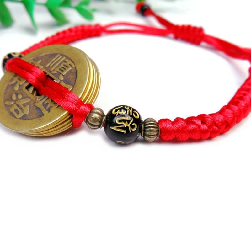 Bracelet Jewelry Buddhism Six Words Ancient Coin Kabbalah Red String Lucky Protection Red Rope Bracelets bracelet jewelry