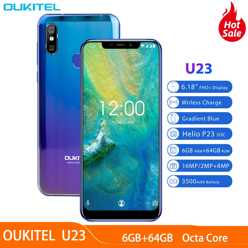 OUKITEL U23 смартфон с 6 дюймовым дисплеем восьмиядерным процессором Helio P23 ОЗУ ГБ ПЗУ 64