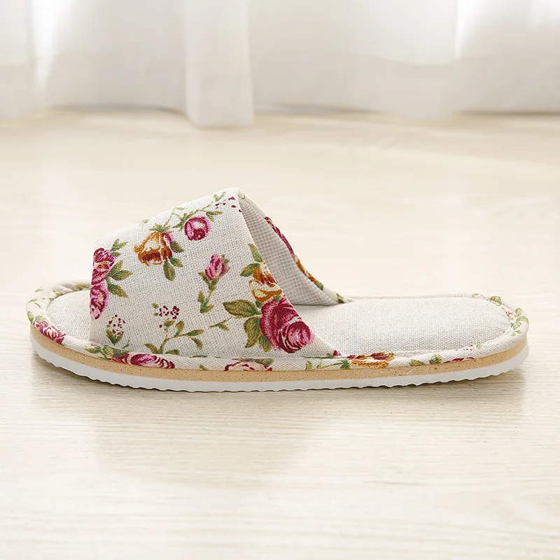 Autumn Winter Women's Home Slippers Couple Linen Floor Shoes Leisure Spring Soft Non-Slip Foam Bottom Flip Flops Rose 5