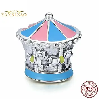 

Merry-go-round Diy 925 sterling silver original natural beads for jewelry making Fit pandora charms bracelet