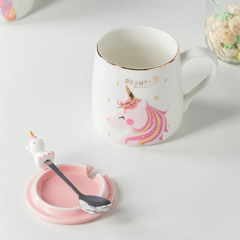 Taza – tasse licorne en céramique, café, lait, incrustation dorée