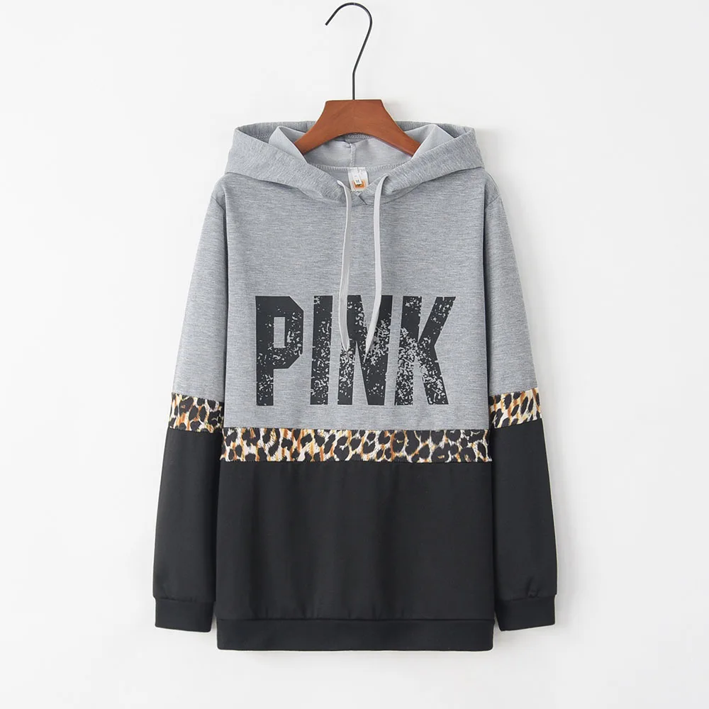  Gothic Leopard Letter Print Patchwork Hoodie Women Plus Size 2XL Casual Loose Pullovers Autumn Wint