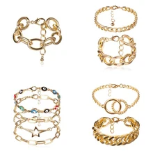 Bohemian Gold color Chain Exaggerated Multi-layer Bracelet Bangle Open Bracelet Set for Women Punk Boho Beach Bangle Jewelry liwore retro exaggerated round bead chain bracelet set for women oversized multilayer beaded gold ladies bracelet jewelry