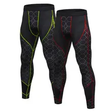 Men High Elastic Fitness Trousers Sports Running Compression Training Pants Quick-Drying New Bottoming Print Stitching Pants