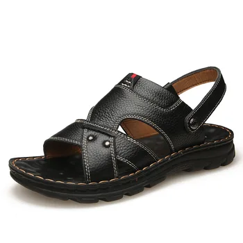 

Summer Men Sandals Quality Leather Shoes Male Comfortable Slip-on Slippers Beach Brown Man Summer Sandal zapatillas hombre