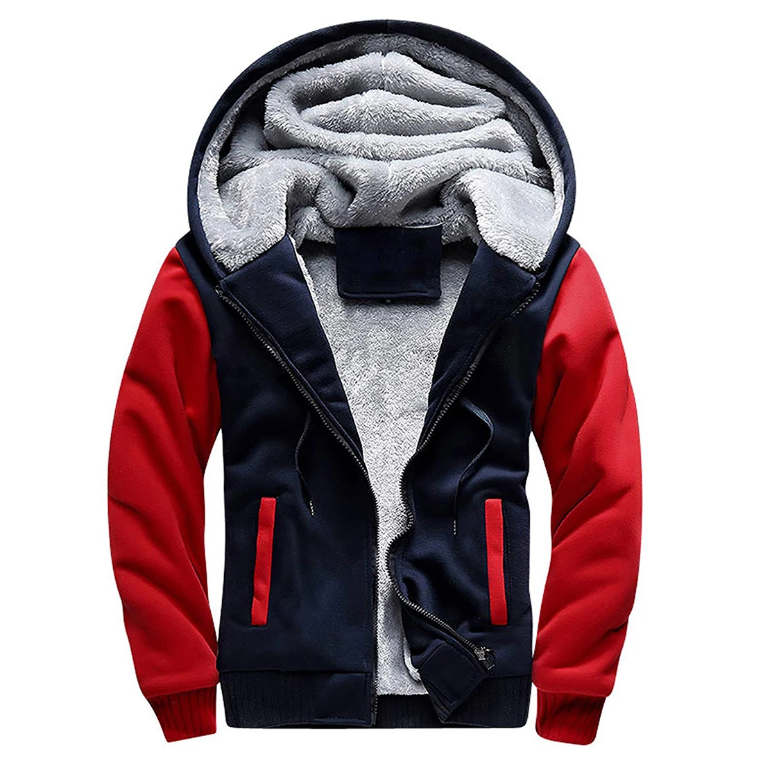 red dark blue Одноцветная куртка мужская зимняя Толстая Флисовая теплая толстовка с капюшоном на молнии мужской комплект толстовка с капюшоном Брюки Толстовка пальто Черная уличная одежда с капюшоном - Цвет: red dark blue