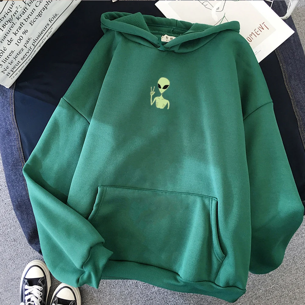 Funny Alien Graphics Print Funny Hoodies Pullover Women Warm Sweatshirt Cute Streetwear Kawaii Oversized Hoodie Sweatshirts
