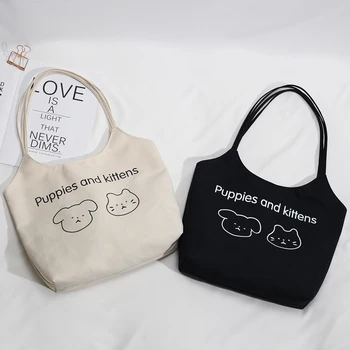 

Fashion Women Personal Bag Cartoon Printing Large Capacity Shopping Canvas Shoulder Handbags Simple Casual Top-handle Bag