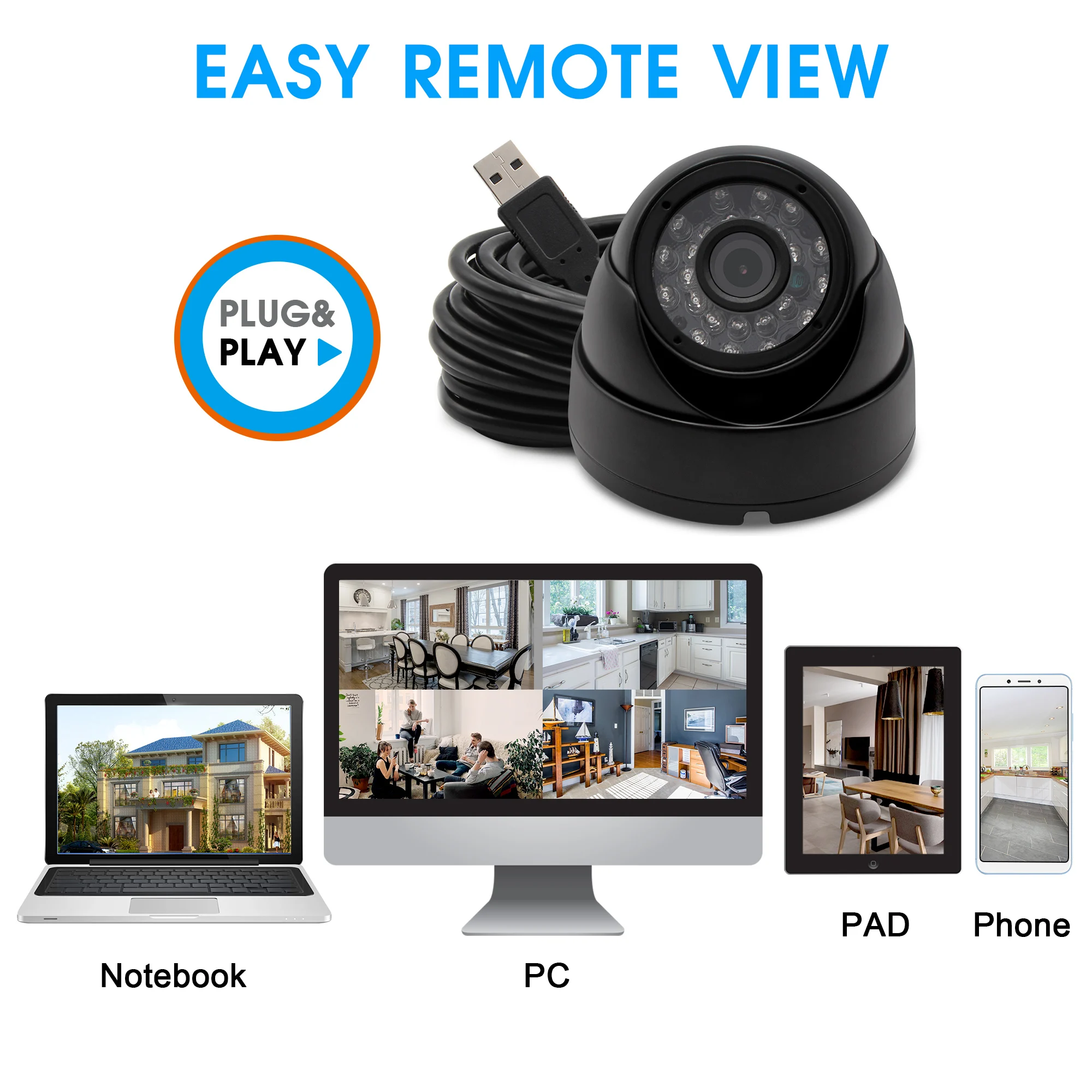 

ELP Waterproof Dome USB Camera VGA 640X480 ov7725 Webcam Fixed Focus Night Vision USB2.0 Module Camera
