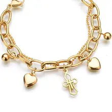 Религиозный золотой двойной Любовь полый крест полированный браслет из нержавеющей стали