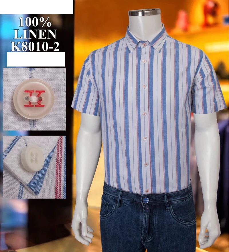 

Billionaire Shirt linen Thin Short sleeve men's 2021 new fashion stripes embroidery Breathable big size M-4XL high quality