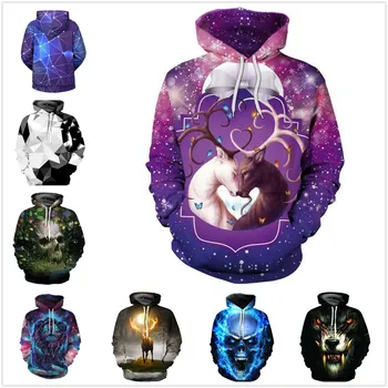 

Wolf Printed Hoodies Men 3D Hoodies Brand Sweatshirts Hip Hop Boy Jackets Quality Pullover Fashion Tracksuits Skull Streetwear