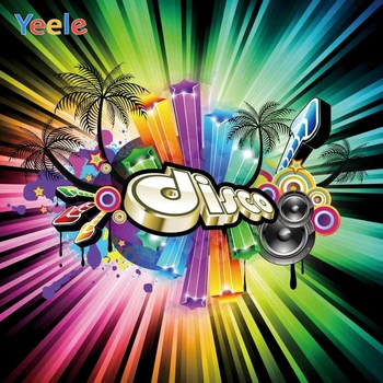 

Yeele Colorful Streak Stripe Palm Tree Disco Party Photography Backgrounds Customized Photographic Backdrops for Photo Studio