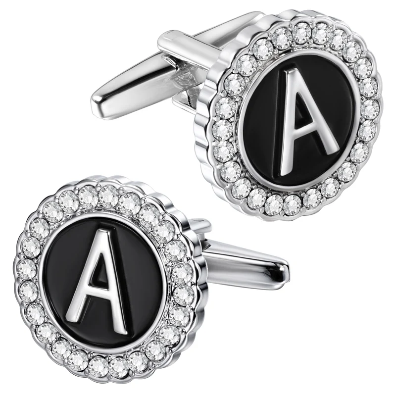 HAWSON Silver Button Cover Cufflinks for Men Initials Letter A-Z Formal Business Shirt Letter R 