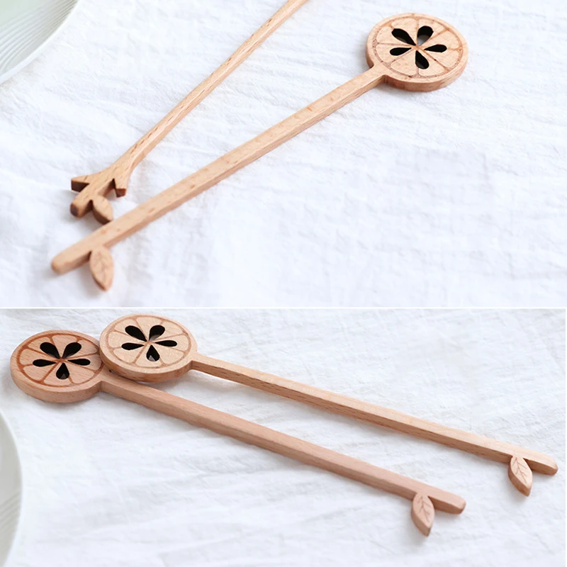 

Alder Wooden Spoon Long Handle Stirring Wood Spoons Drink Leaf Lemon Teaspoon Dessert Honey Coffee Spoons Kitchen Accessories