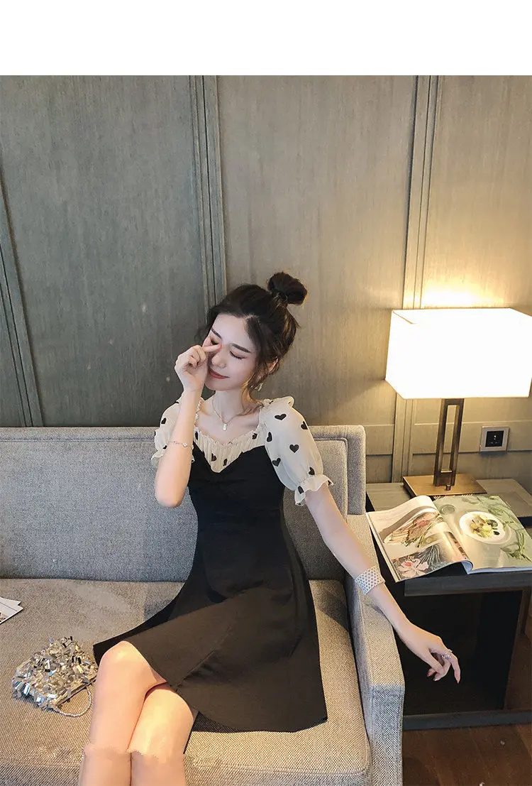 Dress Women Chiffon Patchwork Summer New Arrival Printed Lovely Slim Short Black Dresses Tunic Ruffles Sweet Girl Fairy Chic Fit