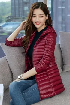 

2018 Winter 90 White Duck down Jacket Fashion Elegant Korean-style Versatile Street Hooded Thin Slim Fit Jacket