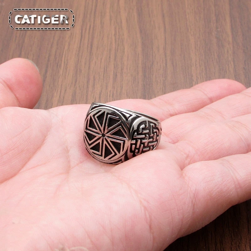 Punk 316L Stainless Steel Vikings Slavic Wheel Amulet Ring Scandinavian Runic Vikings Rings  Jewelry 3