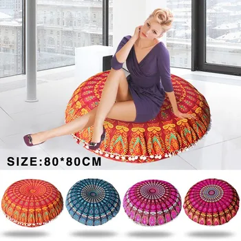 

Ouneed Large 80*80cm Mandala Floor Pillows Bohemian Meditation Cushion Cover Round Pouf Retro Boho Tapestry Cover Cases 1PC