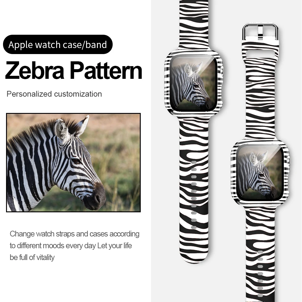Case+Bands for Apple Watch Band 44 40 42 38mm with Screen Protector Cover, Glass+Silicon Wristband Strap for iWatch SE 654321