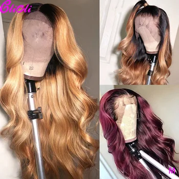 

Ombre Blonde Lace Front Wig Human Hair 1B 27 1B 30 1B 99J Brazilian Body Wave Wig Remy 13x4 28 Inch Lace Front Wig 180% Density