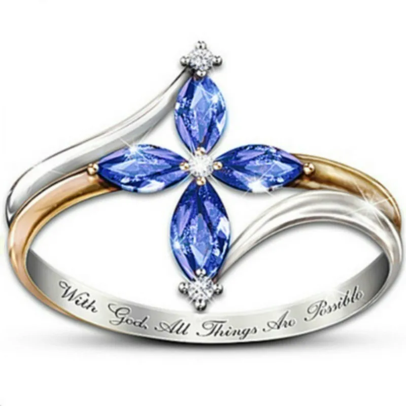 Модный кристалл набор украшений для женщин Блестящий синий кубический цирконий два тона ожерелье кольцо серьги свадебные комплекты ювелирных изделий