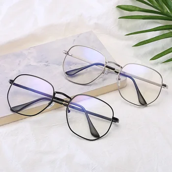 

Computer Anti Blue Light Glasses Frame Blue Film Mirror Polygon Full Frame Glasses Metal Personalized Plain Glass