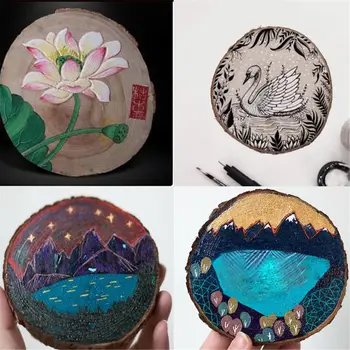

5pcs Unfinished Natural Round Wood Slices Circles With Tree Bark Log Discs P31B