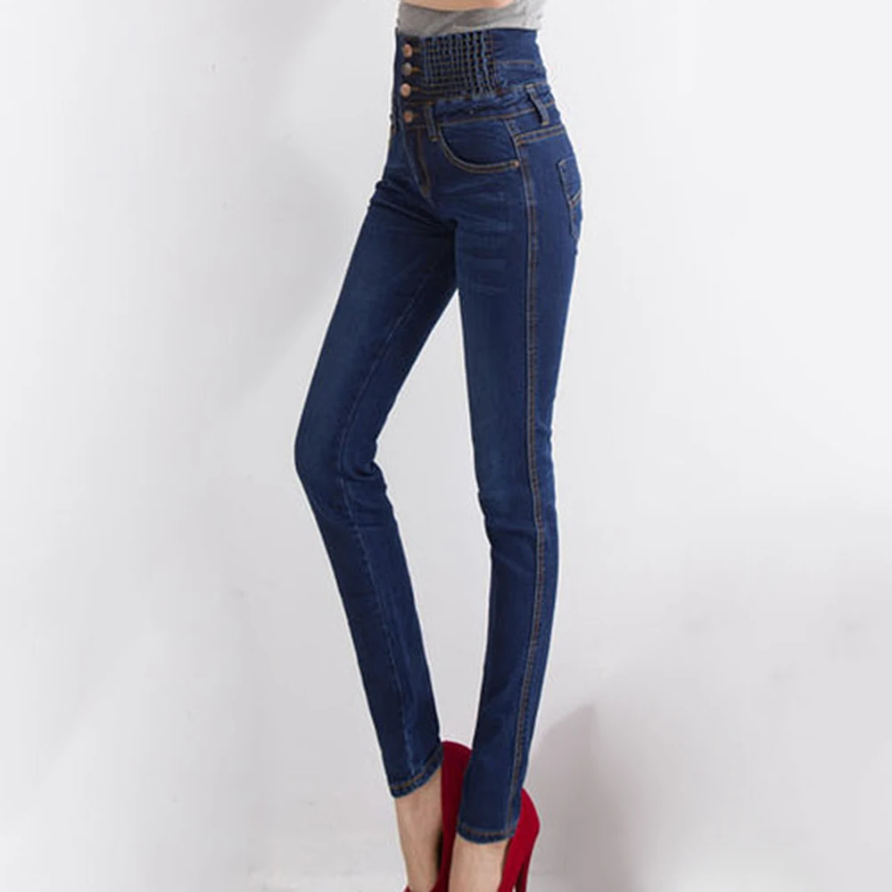 Осень зима женские теплые джинсы повседневные с высокой талией обтягивающие брюки карандаш с флисовой подкладкой брюки с эластичным поясом и пуговицами женские джинсы