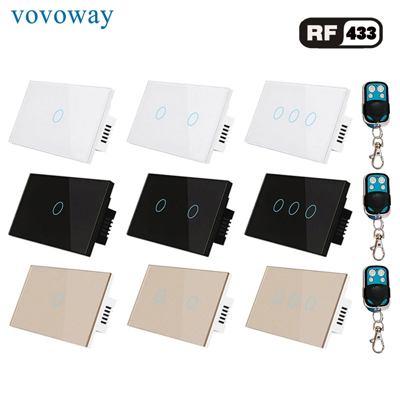 

Vovoway US Glass panel touch switch,light switch,RF 433MHZ wireless control,1\2\3 Gang AC110V 220V,Family wall stick