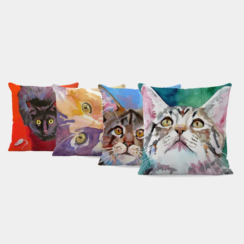 Красочные картины маслом наволочки Tangerine Cat Британская короткошерстная наволочки зеленый фиолетовый, черный белый 17*17 в украсить дом