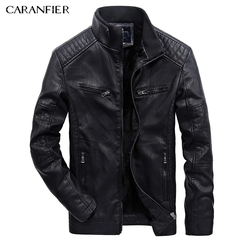 CARANFIER/2017 кожаная куртка для мужчин новая зимняя модная высококачественная