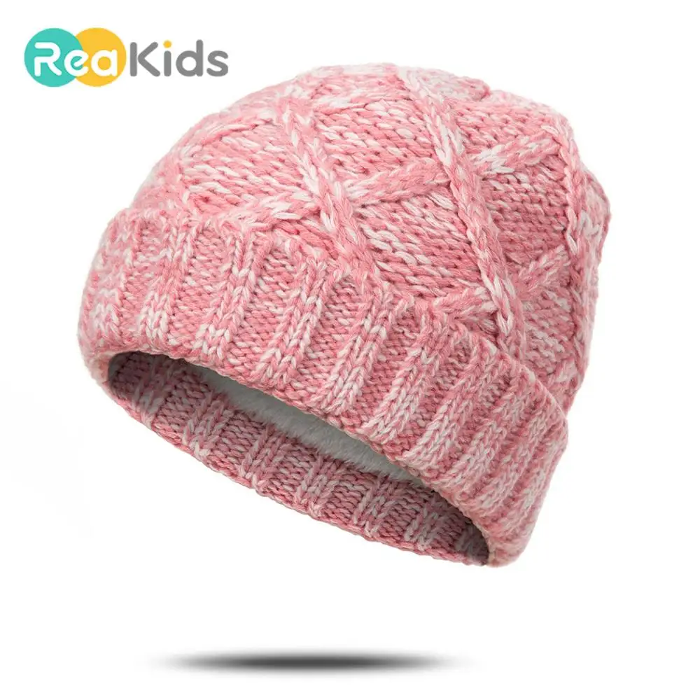 

REAKIDS Cute Winter Thick Beanies Baby Unisex Soft Hat Boys Girls Hat Cap Children Cotton Knitted Warmer Baby Hat Caps